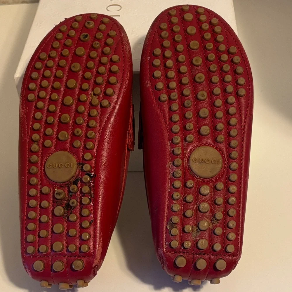 Gucci Red Kids Moccasins with Bamboo Detail